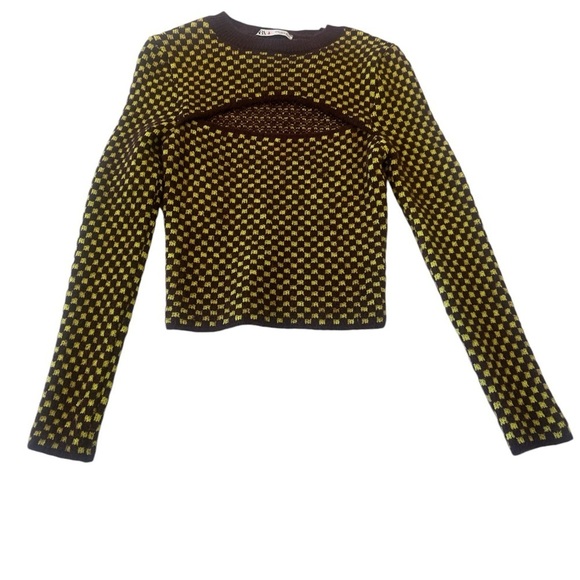 Zara Burgundy Checkered Cut-Out Knit Sweater - Picture 7 of 14